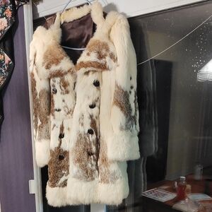 Cream & Brown Faux Fur Double-Breasted Trench Coat